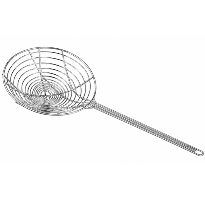 Panier de friteuse à mailles rondes en acier avec longue poignée pour la cuisine